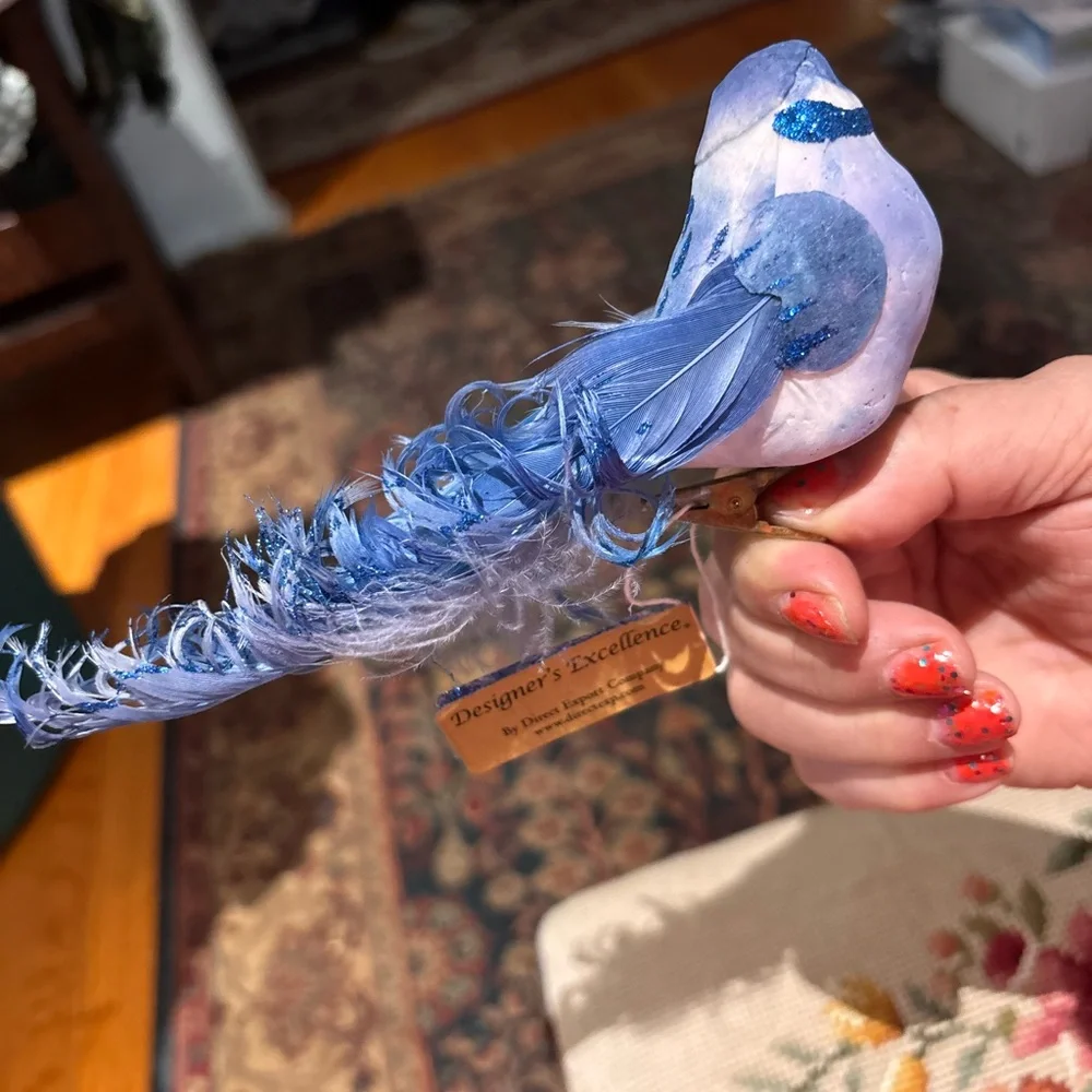 6” christmas ornament blue bird feathered clip on box of 12 NIB